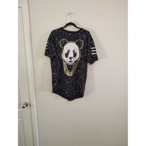 Track23 Panda Gold Chain Splatter Graphic Tee Slashed Sleeve Black Large